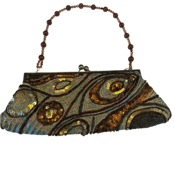 Elegant Sequin Clutch with Beaded Handle - Picture 1 of 8